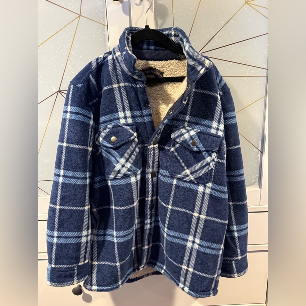 Boys Sherpa Lined Plaid Jacket Youth Medium Snap Button Flannel